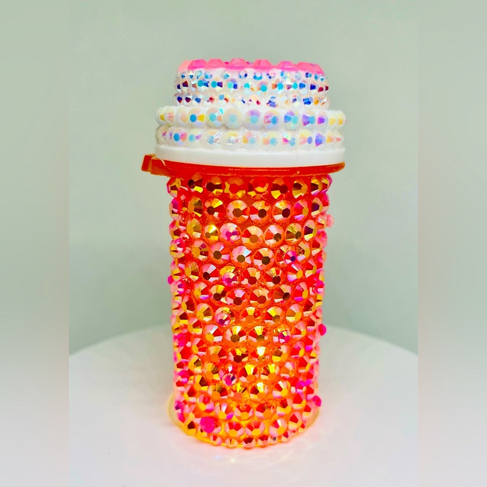 Handmade Bedazzled Rhinestone Pill Bottle Medium Size